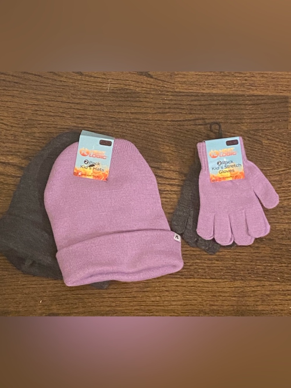 Kids Winter Hat & Gloves Set Heat Logic Pink Gray 2 Pack Bundle